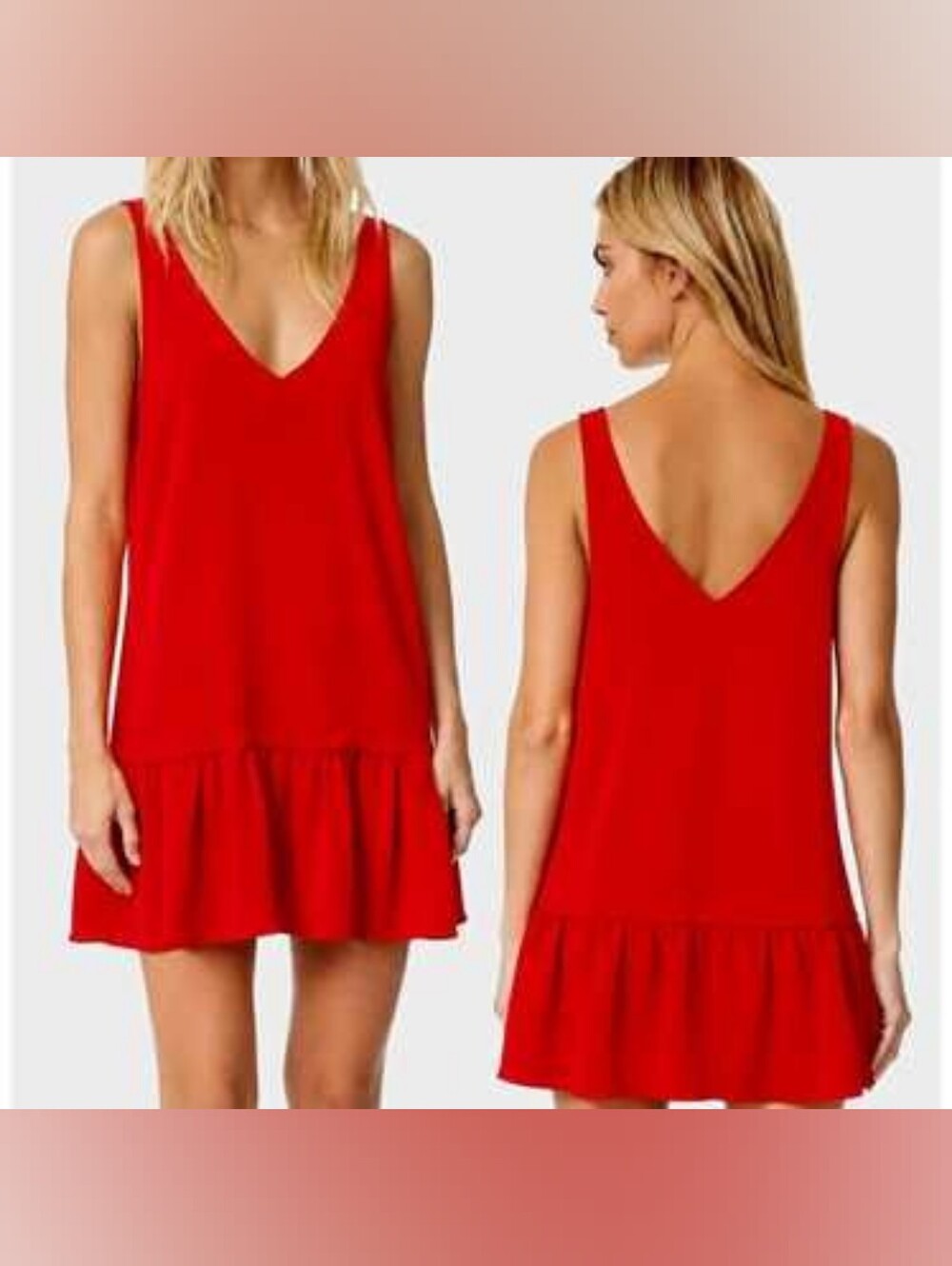 NWT Amanda Uprichard Red Mini Dress Ruffle Size XL Candy Apple V Neck